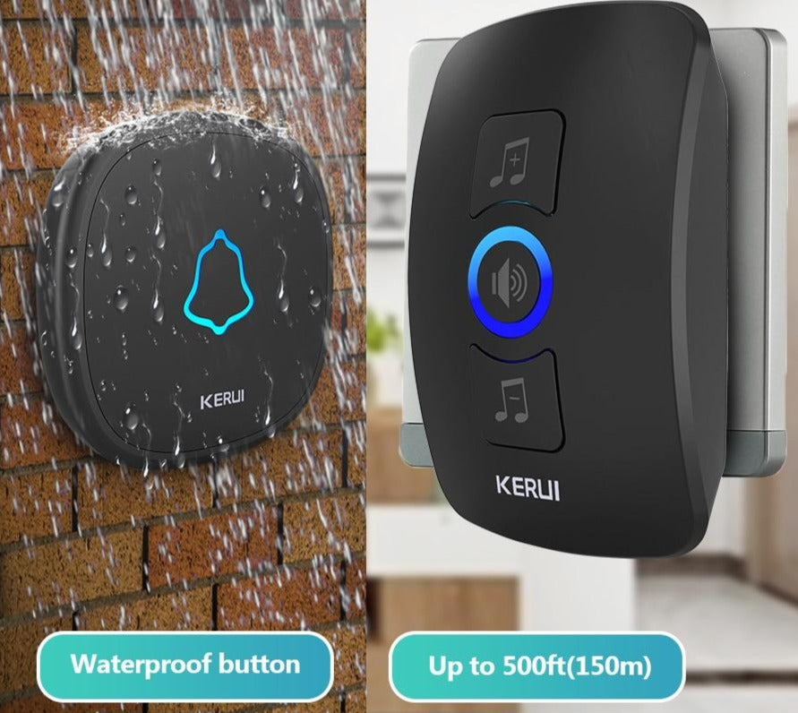 Home Security Welcome Wireless Doorbell Smart Chimes Doorbell Alarm LED light 32 Songs with Waterproof Touch Button